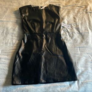 Faux leather black mini dress